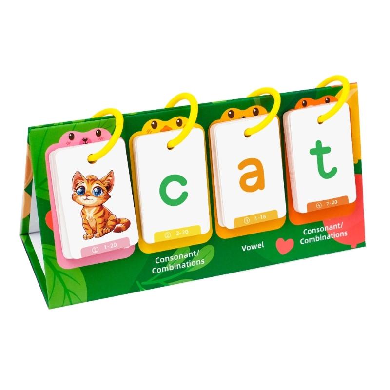 

Cartoon Illustrated Phonics Flipping Charts 80 Vocabulary Building Flashcards Kids Early Learning Card For Preschoolers 1