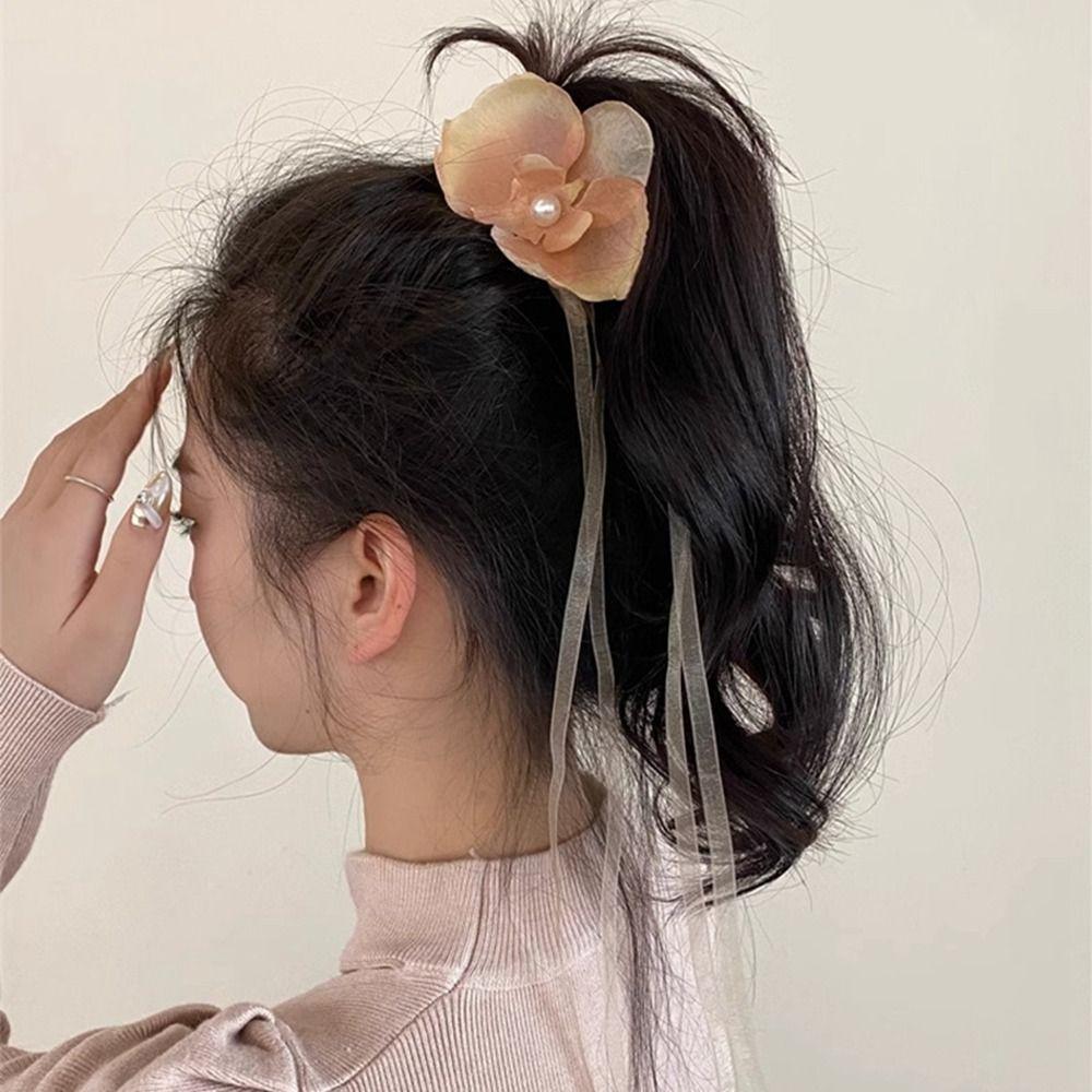 Pearl Flower Hair Claw Butterfly Orchid Large Shark Clip Cute Orchid Hair Clip  Girl