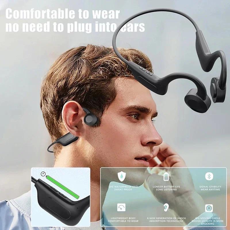 Wireless Bone Conduction Headphones IPX8 Waterproof Bluetooth 5.4 Sports Earphones with TF Card Slot for Swimming Running