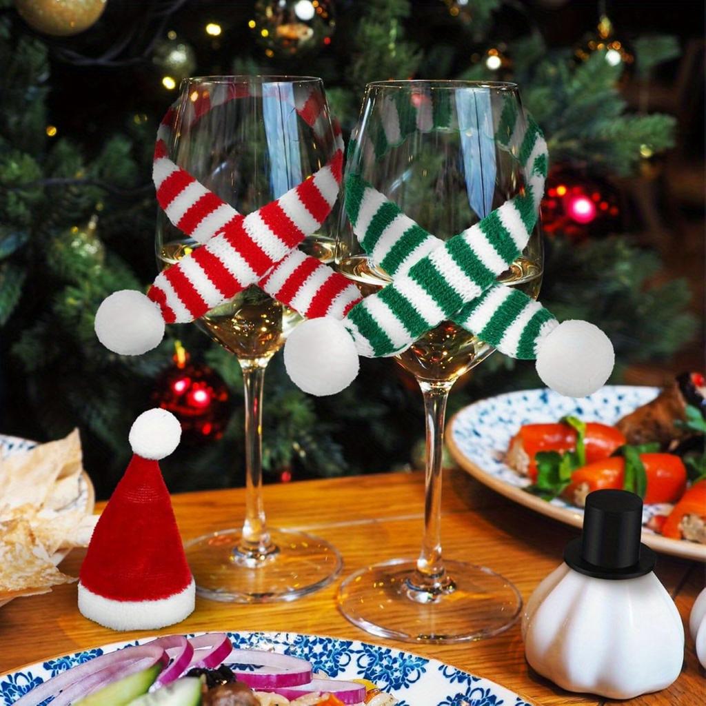 Mini Christmas Hats and Scarves Red Green Knit Yarn Pom Pom Ornaments Holiday Party Favors Tree Hanging Decor Accessories