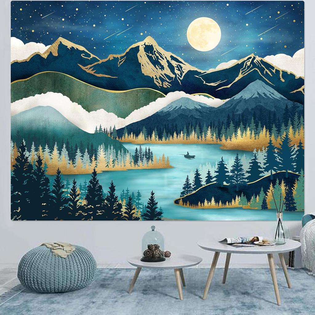 Sun and Moon Tapestry Boho Hippie Orange Red Blue Floral Tapestry for Bedroom Aesthetic Abstract Plant Flowers Small Tapestries