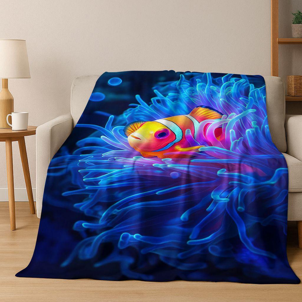 2026 New Underwater World Sea Dolphin Turtle Coral Art Flannel Blanket,Cozy Soft Throw Blanket for Home Bedroom Bed Sofa Kids