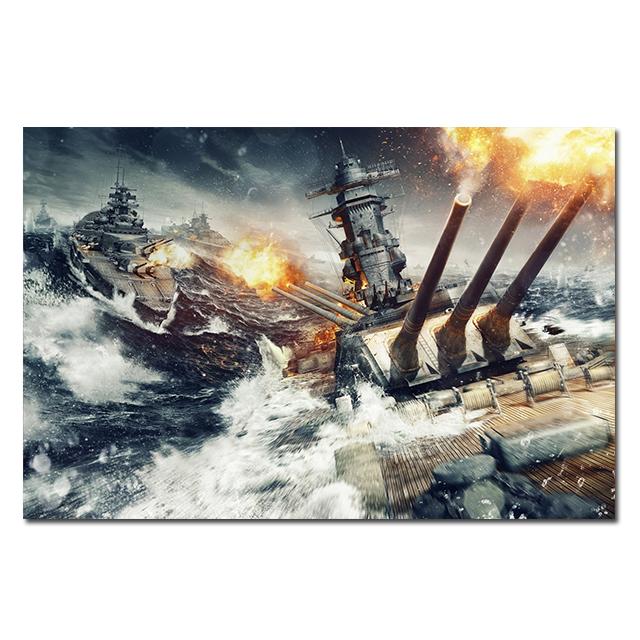 World of Warships Bismarck Savaş Gemisi Boyama Tuval Poster HD Baskılı Duvar Sanatı Resimleri Modern Oturma Odası Ev Dekorasyon