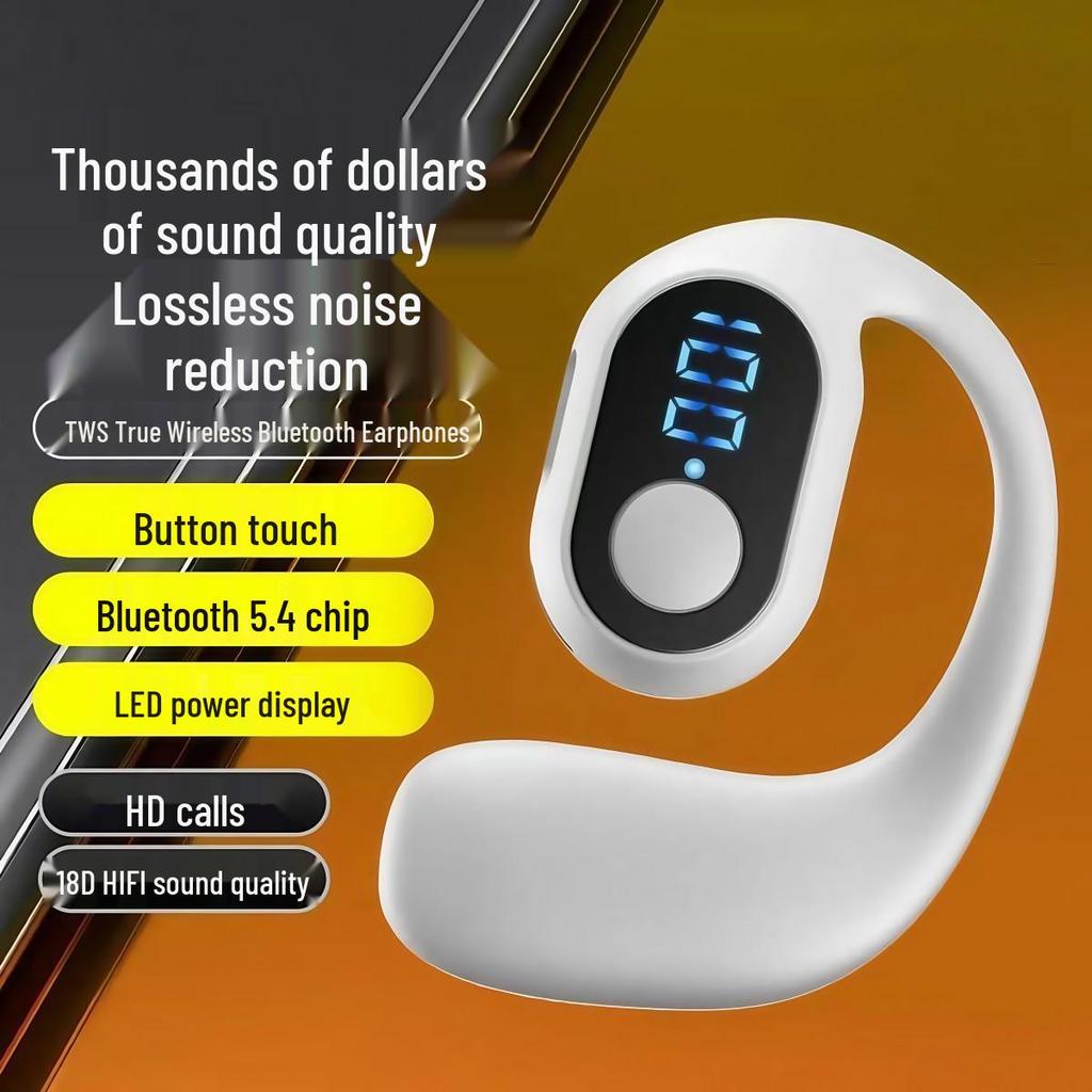 OWS Bone Conduction Wireless Earphones - Over-Ear, Noise-Cancelling, Sporty Design with Digital Display