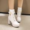 Sexy Single Boots Lace Up Solid Leather High Thick Heel Platform Ankle Short Boots Unisex Plus Size Padlocks Boots