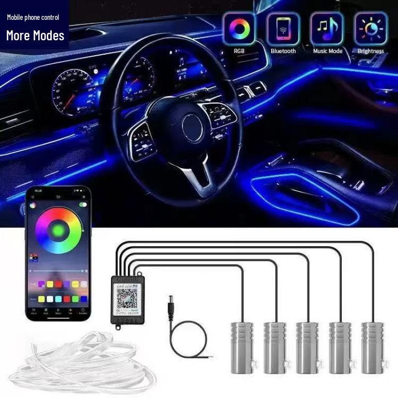 Car Interior LED Ambient Light with App Control – Seven-Color Cold Light for Mood and Decoration