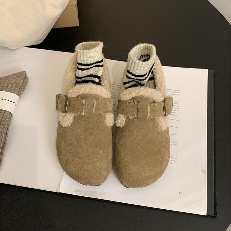 

Мягкая кожа женские осенне-зимние плюшевые туфли хлопковые туфли женские на плоской подошве ретро уродливые милые одинарные туфли 35 хаки