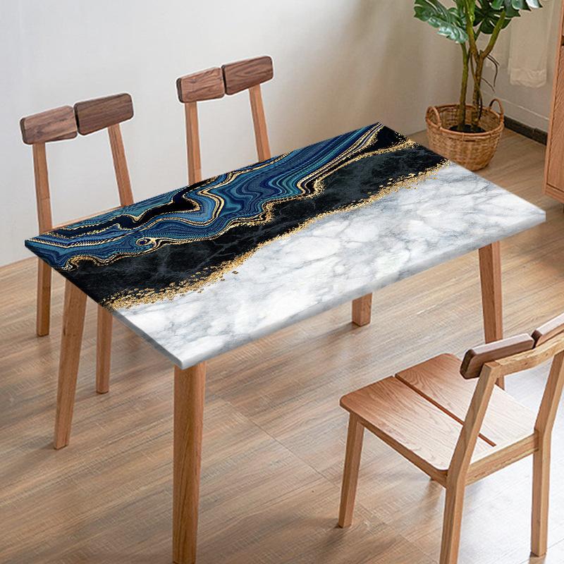 Black White Imitation Marble Texture Tablecloth Digital Printed Fabric Table Cover Restaurant Dining Table Edge