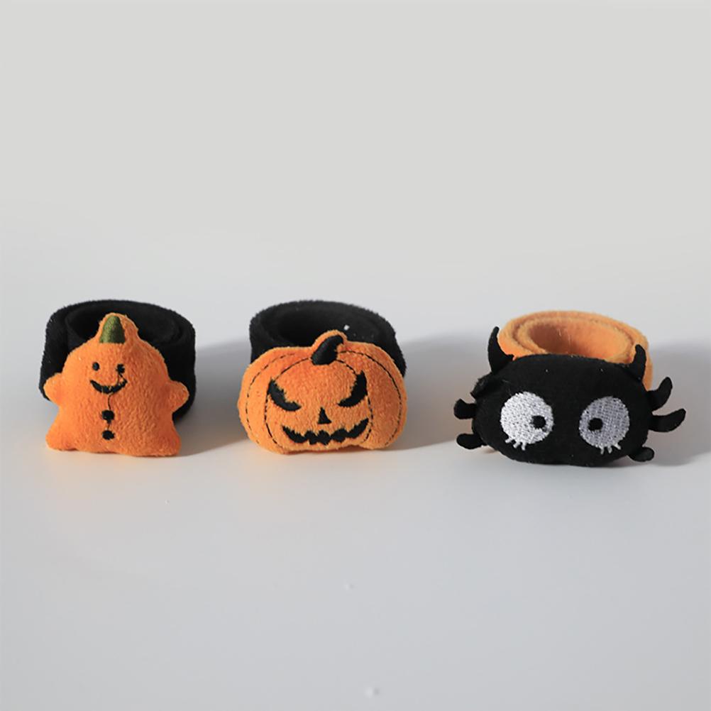 3 peças de pulseiras de pressão de anel de Halloween, pulseiras de abóbora, decorações de festa de tapa de aranha para adultos, criança fantasma