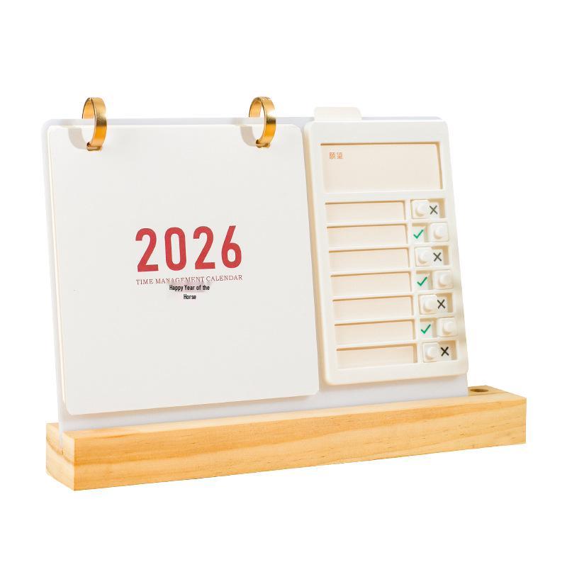 2026 Year of the Horse Wooden Desk Calendar with Custom Logo - Unique Punch Card Design for Business Office