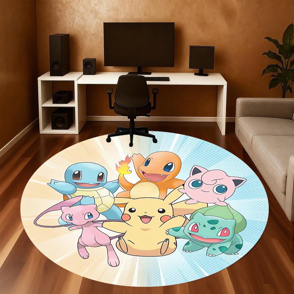 1pc Pokemon Characters Round Chair mat Area Rug - Non-Slip, Floor Mat for Office, Bedroom, home decor Christmas Gift p0811247