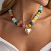 Bunte Herz-Anhänger-Perlenkette Dicke Perlen Farbige Charms Schmuck Damen