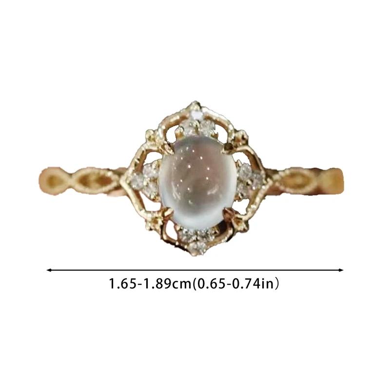 Gold Plated Natural Moonstone Cats Eyes Ring for Women Fashion Luxury Geometric Design Rings Open Adjustable Ring Trendy Jewelry