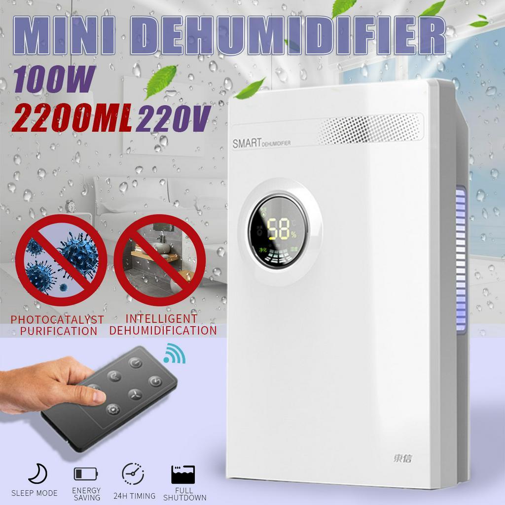 100W 2.2L Portable Mini Dehumidifier Office Home Basement Dehumidifier Air Dryer Mute Remote Control Timing Automatic Defrost