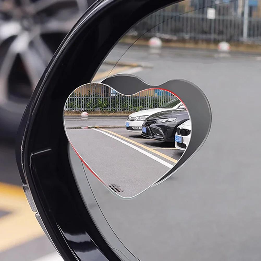 2PCS Adjustable Heart Shaped Car Reversing Aid Rearview Convex Mirror Car Blind Spot Rearview Mirror 360 Degree