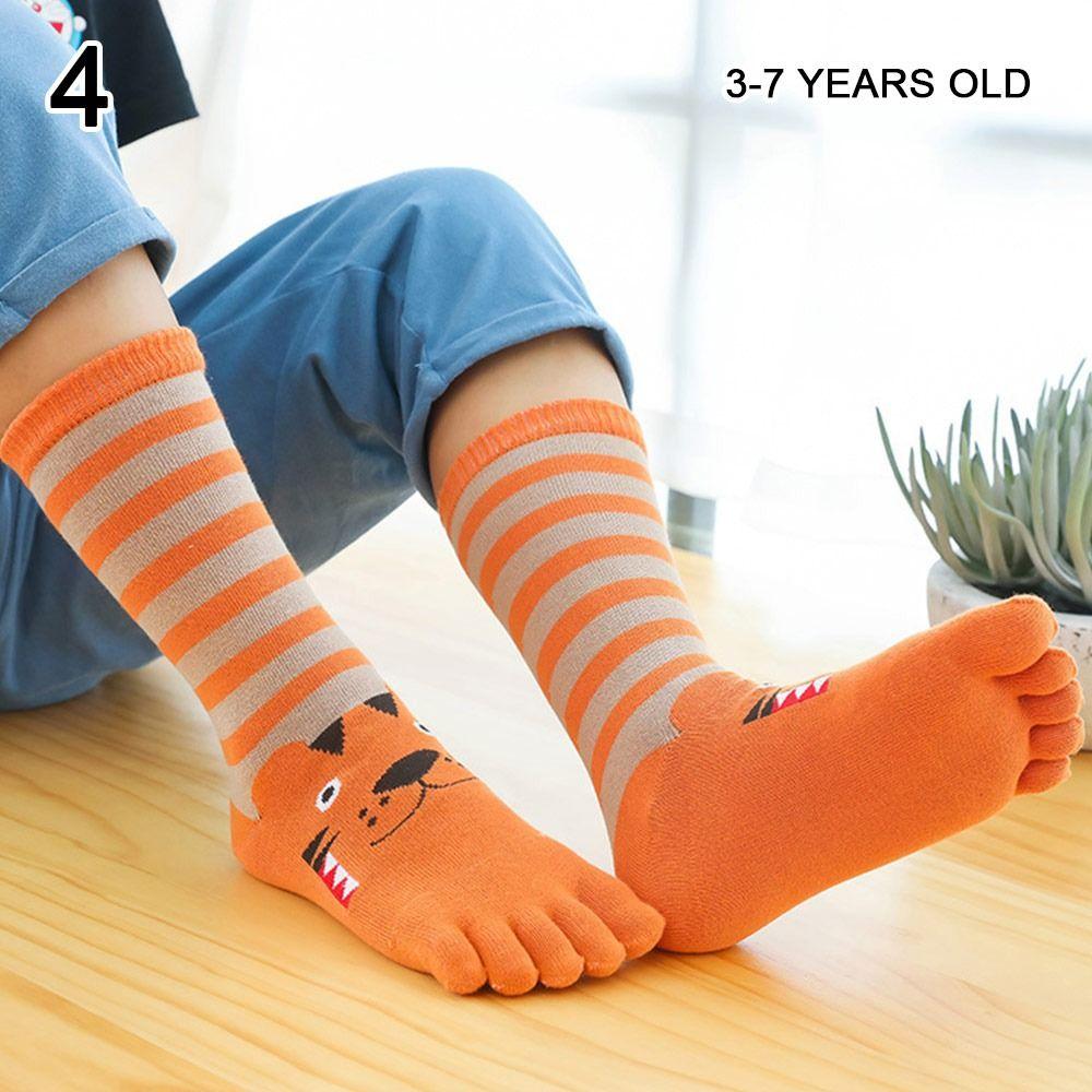 1Pair Cotton Five-finger Socks Children's Cartoon Long Tube Socks Comfortable Breathable Sweat-absorbing Healthy Socks Toe Socks