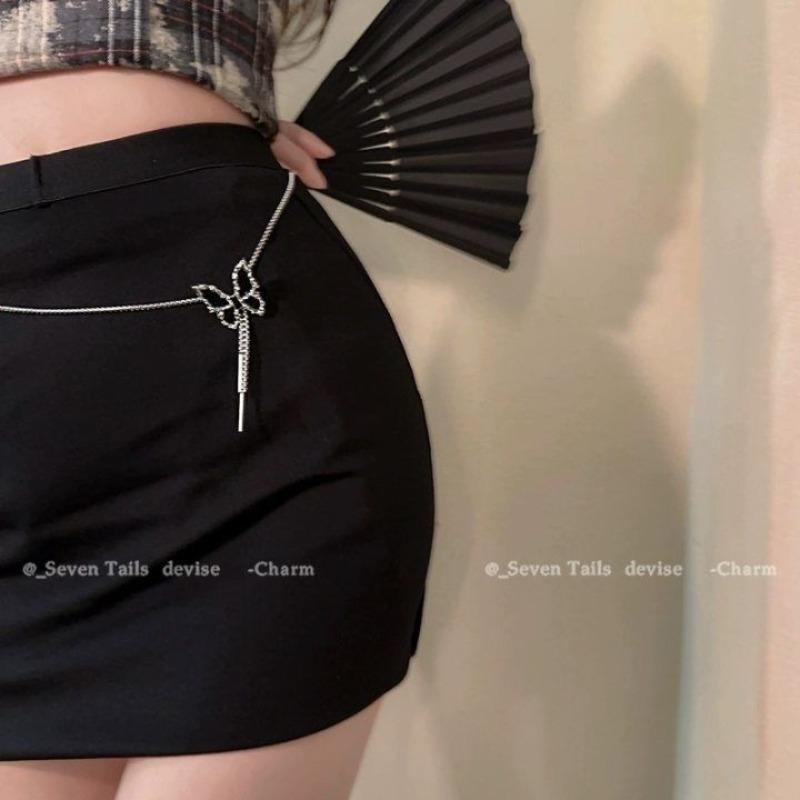 Cool wind butterfly black zirconium necklace women's summer draw adjustable collarbone chain fashion trend neck necklace decorative necklace