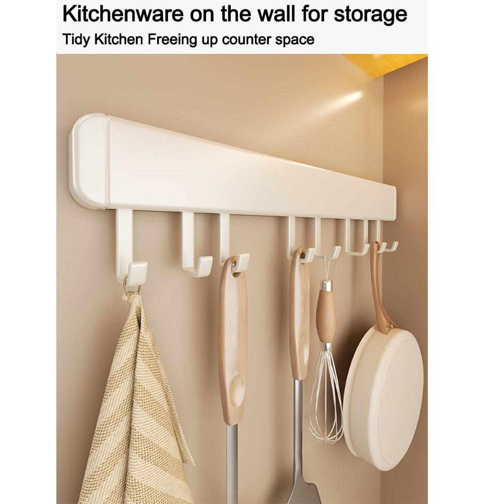 30/40/50cm Stainless Steel Non Perforated Kitchen Hook Rack With Movable Hooks For Spoon Shovel Utensil Organization