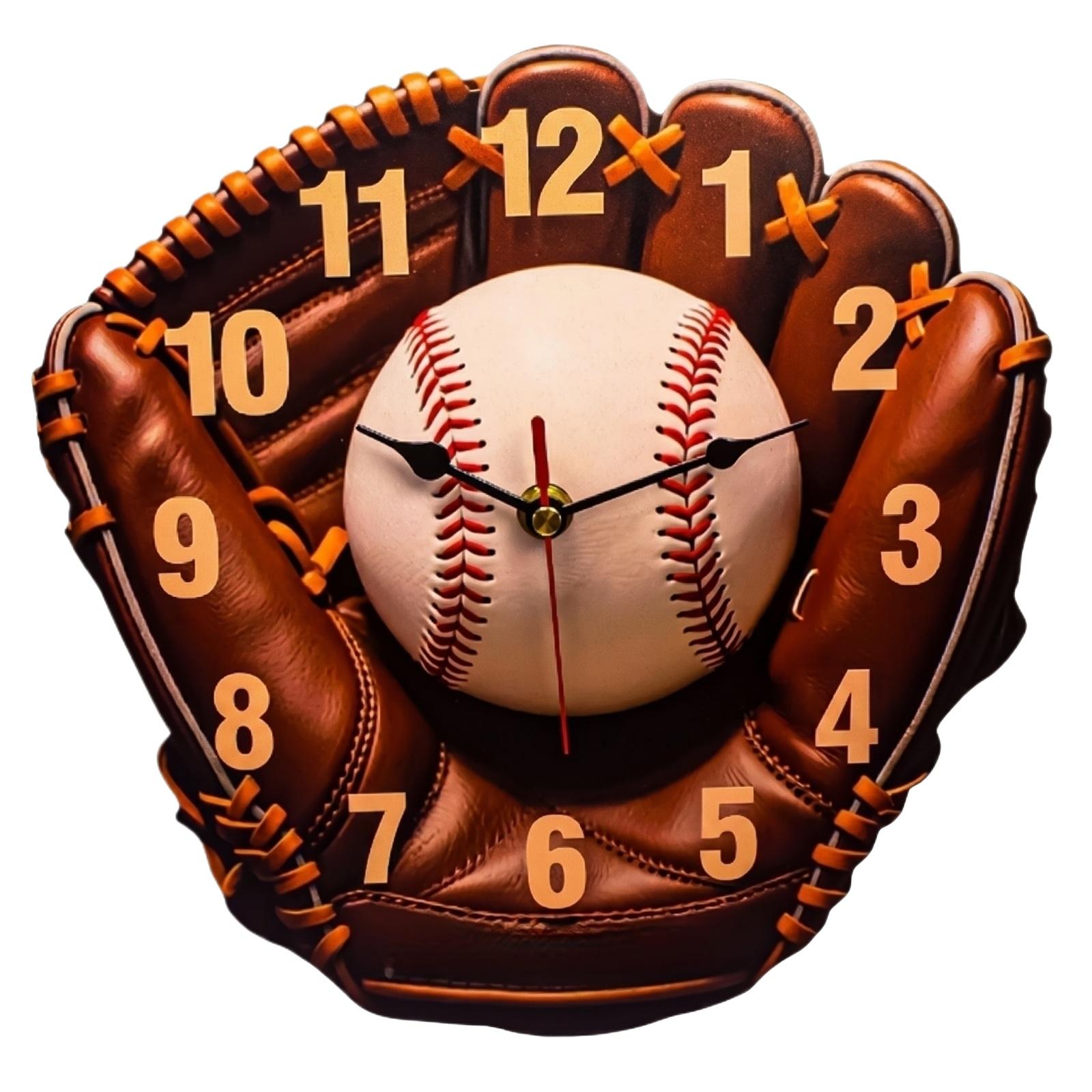 

Baseball Glove Wall Clock 2D Flat Design Home Decorative Wall Hanging Clock with Baseball Centerpiece No Battery Included One Size