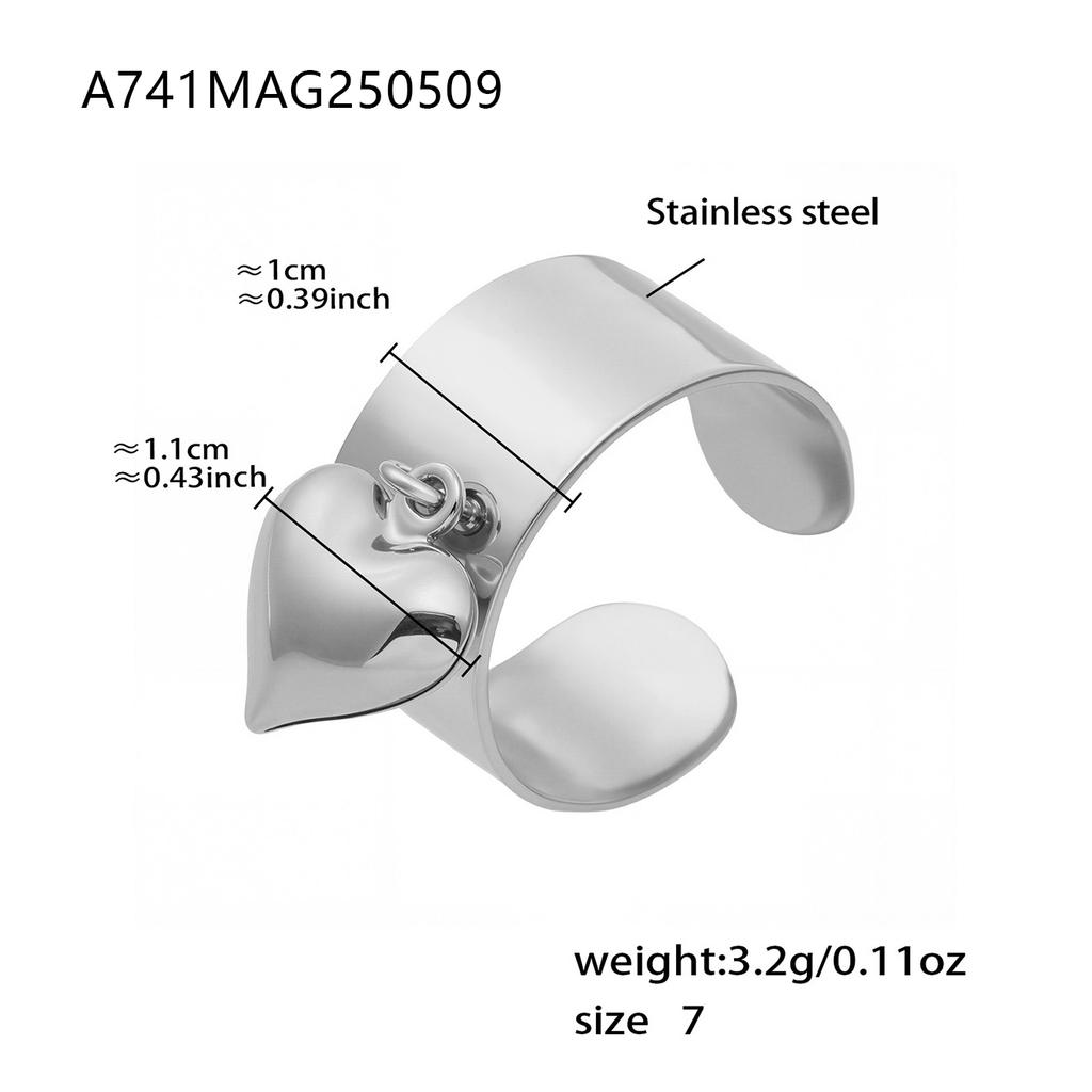 Minimalist Heart Charm Ring In 18k Gold Plated Stainless Steel Waterproof Non Tarnish Glossy Wide Open Rings For Women