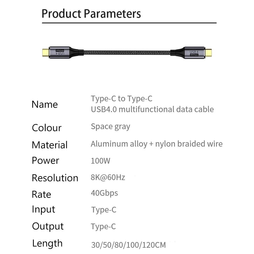 USB4.0 Functional Data Cable USB C To Type C Cable 8k60hz PD 100W 40Gbps Fast Charging Type-C Cable Data Cord