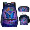 Classico Novità Fresco Bello Farfalla Stampa 3D 3pz/Set Studente Borse Scolastiche Zaino per Laptop Borsa a Tracolla Borsa Pranzo Astuccio