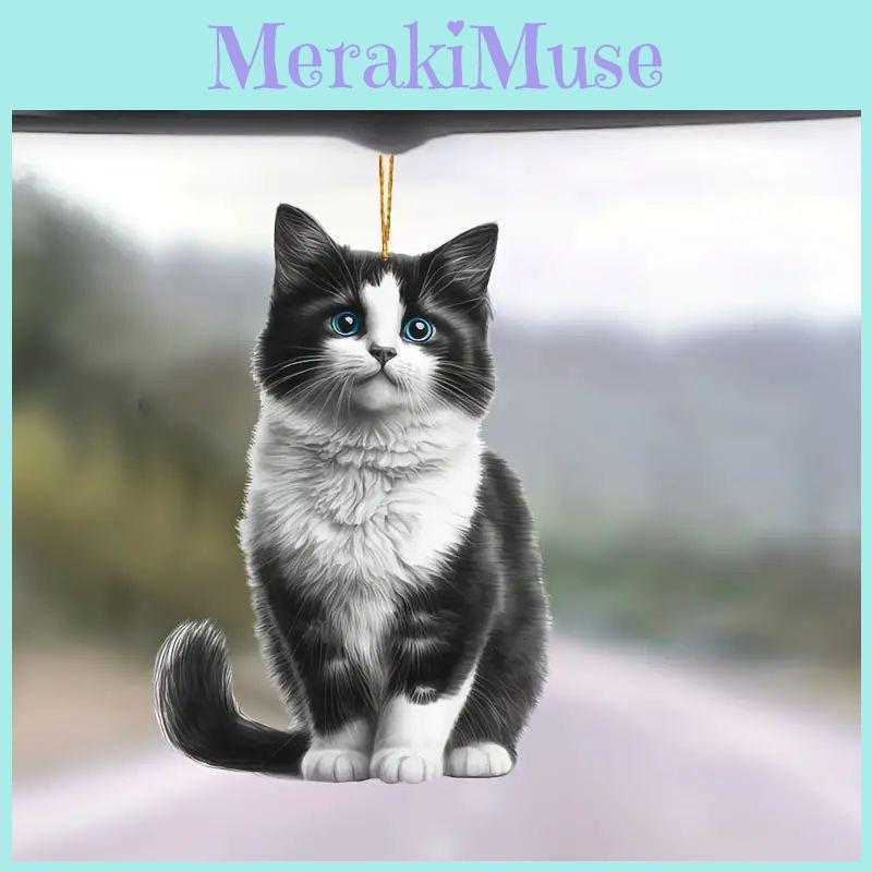 Cute Cartoon Acrylic Black Cat Hanging Ornament For Stylish Car Interior Decor