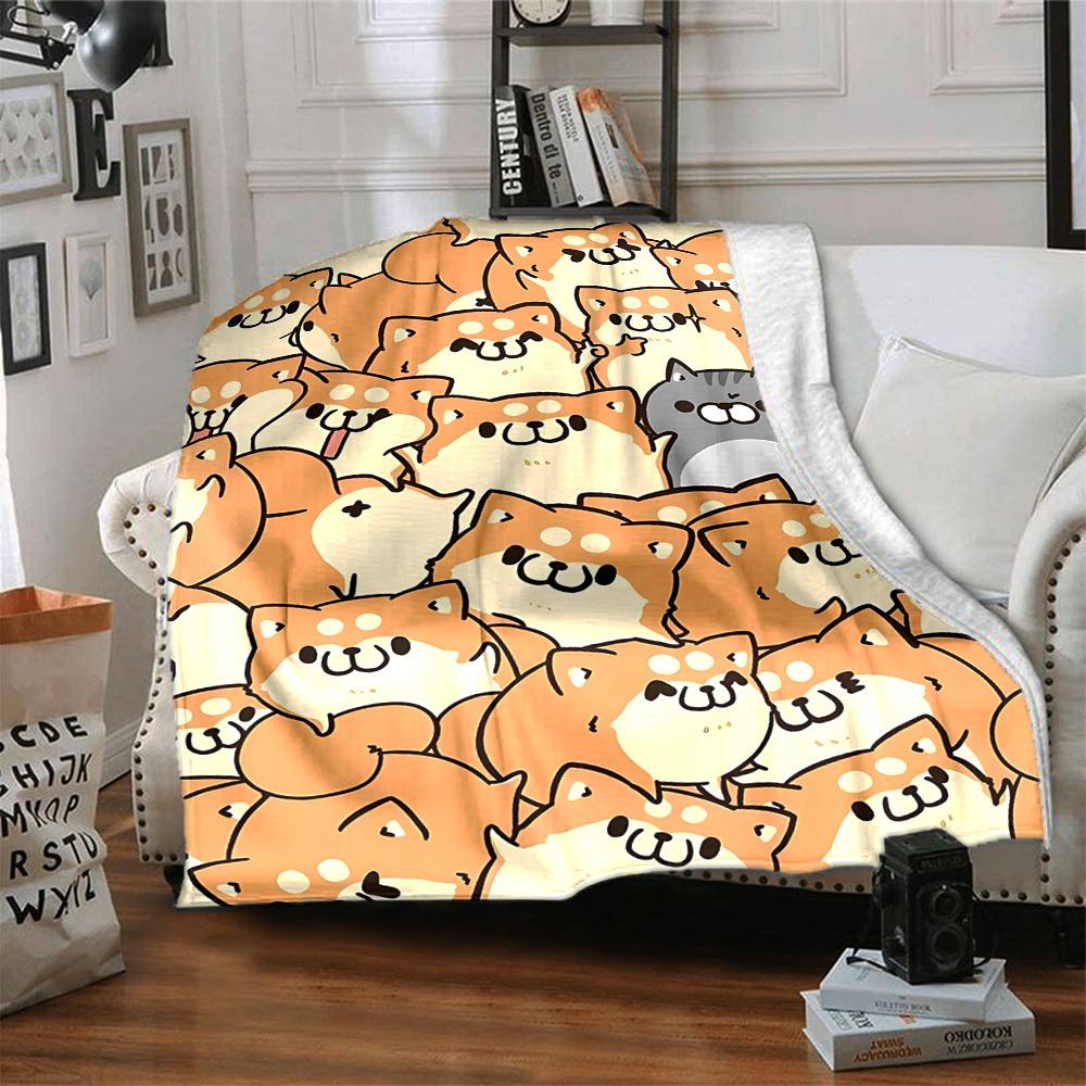 1pc Dogs Kitten Print Blanket   Lightweight Flannel Throw Blanket For Sofa, Bed, Living Room, Office, Outdoor Travel, Camping