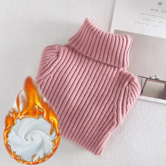 Children's Slim Fit Knit Sweater with High Neck and Velvet Lining for Autumn and Winter.