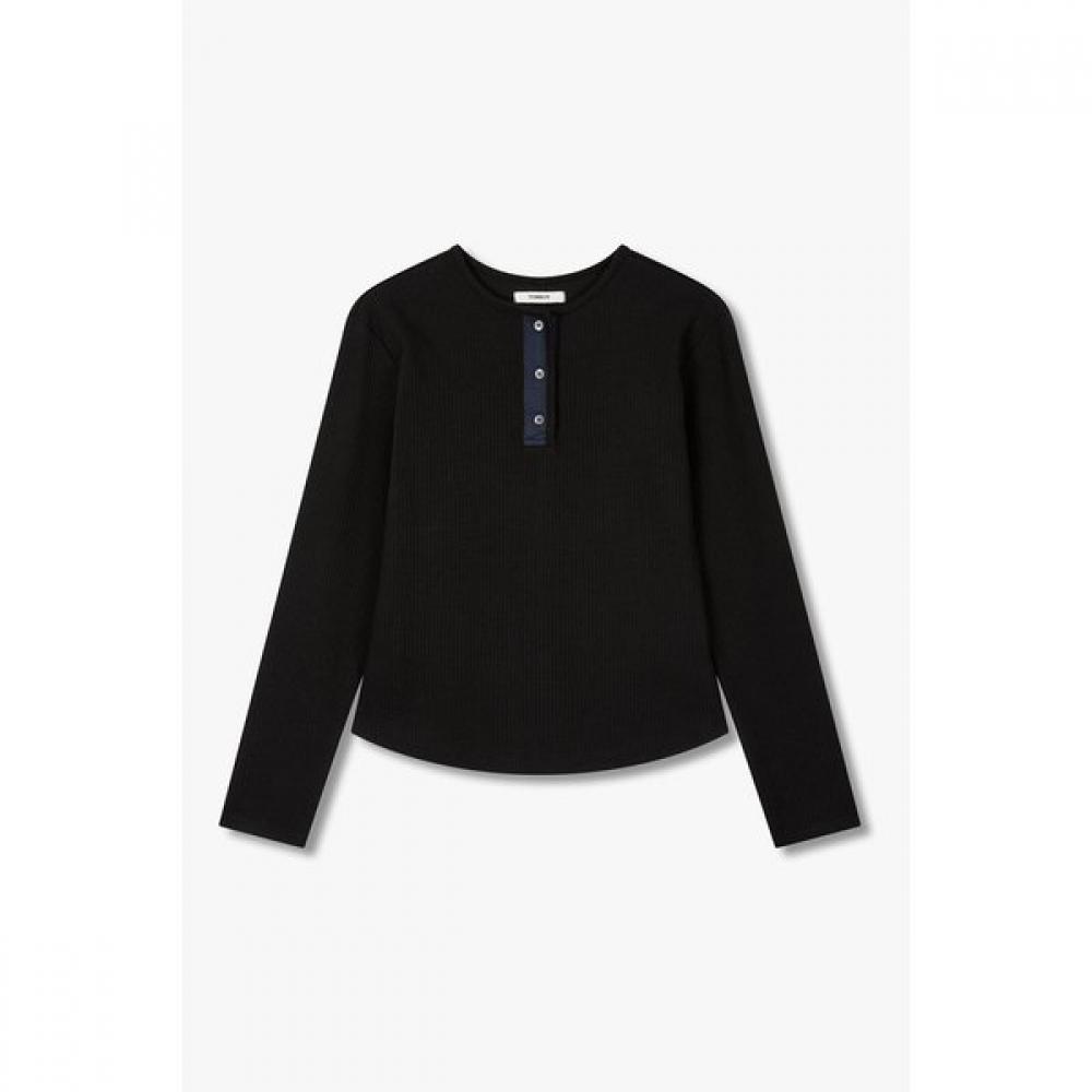 STudio Tomboy Rib Colorblock Henley Long Sleeve T shirT 9106122103 