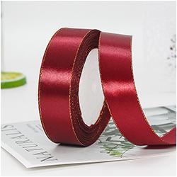 Gift Satin Ribbons Wholesaler 1inch 100% Polyester Christmas Ribbon Gold Wired Edged Satin Ribbon Roll Accept Print Logo