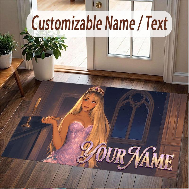 Custom Name Crystal Velvet Rug,Sabrina Carpenter Comfortable Anti Slip Floor Mat For Room Decoration
