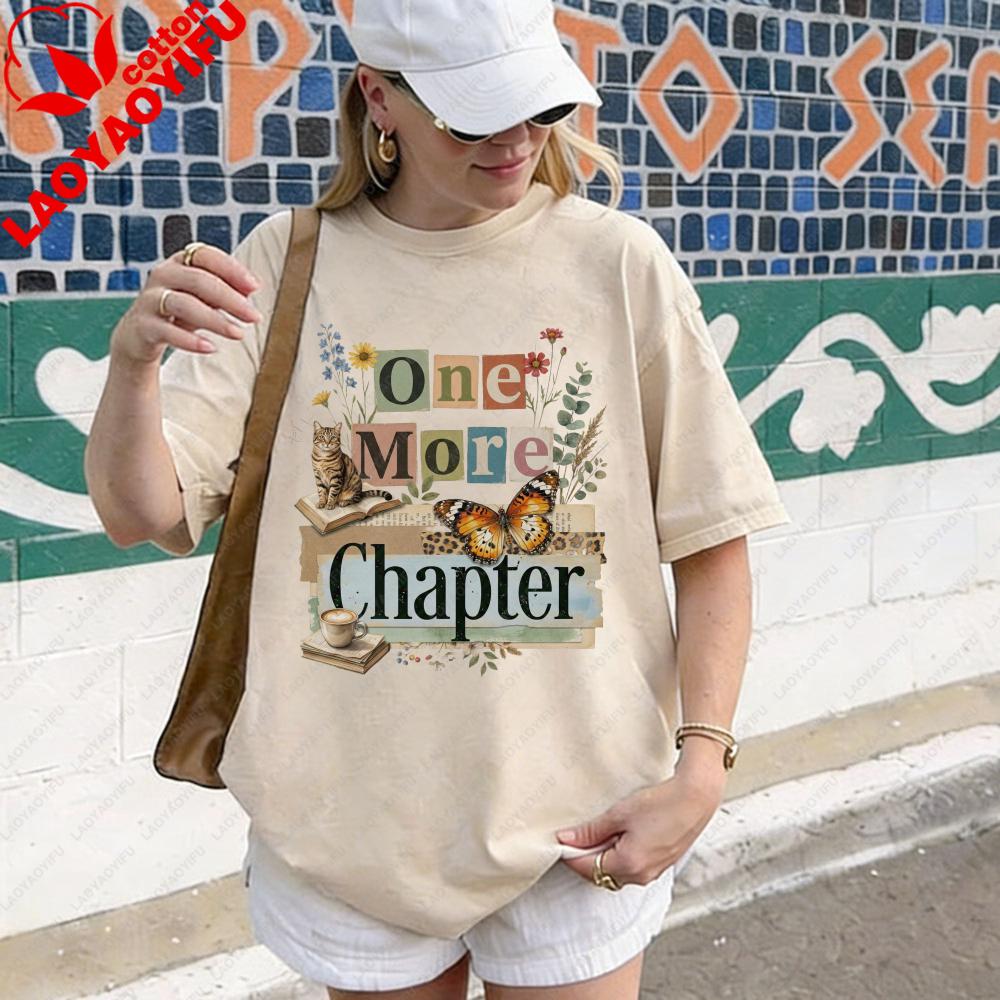 One More Chapter TShirt Book Lover Gift Cozy Literary Cat Reading Tee Bibliophile Shirt Unisex Casual Summer Cotton Short Sleeve