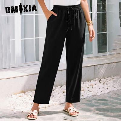 Damenmode, lässig, einfarbig, bedruckt, hohe Taille, Hosen und Caprihosen