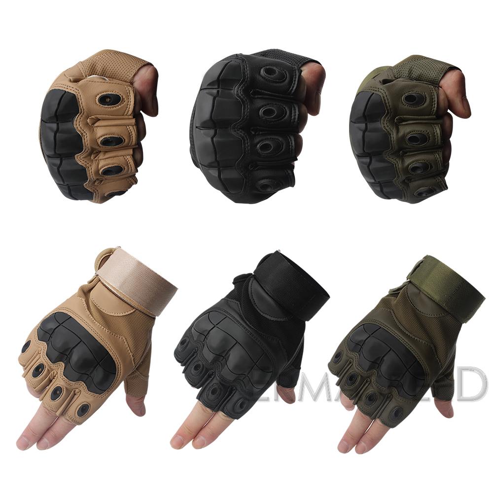 Pereche de mănuși de motocicletă cu jumătate de deget pentru echitație de vară, mănuși tactice din piele, cu articulații duri, mănuși pentru motociclete, bărbați, motociclist off-road