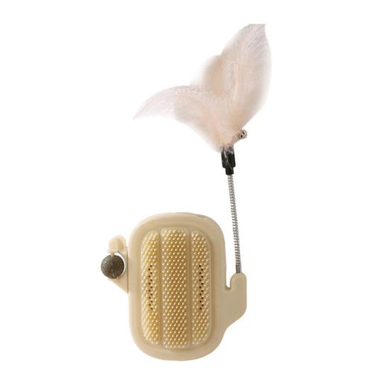 3-in-1 Cat Self Groomer Brush Wall Corner Massage Comb with Catnip Ball Feather Toys Cactus Shape Cat Face Scratcher for Indoor Cats