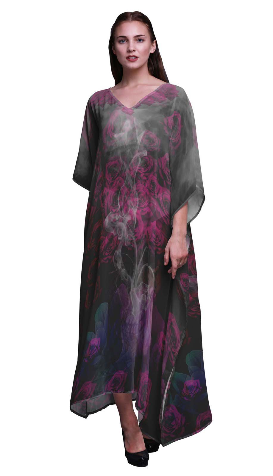 

Phagun Rose & Skull Ladies Kaftan Holiday Loungewear Maxi Dress Beach XL-3X рожевий