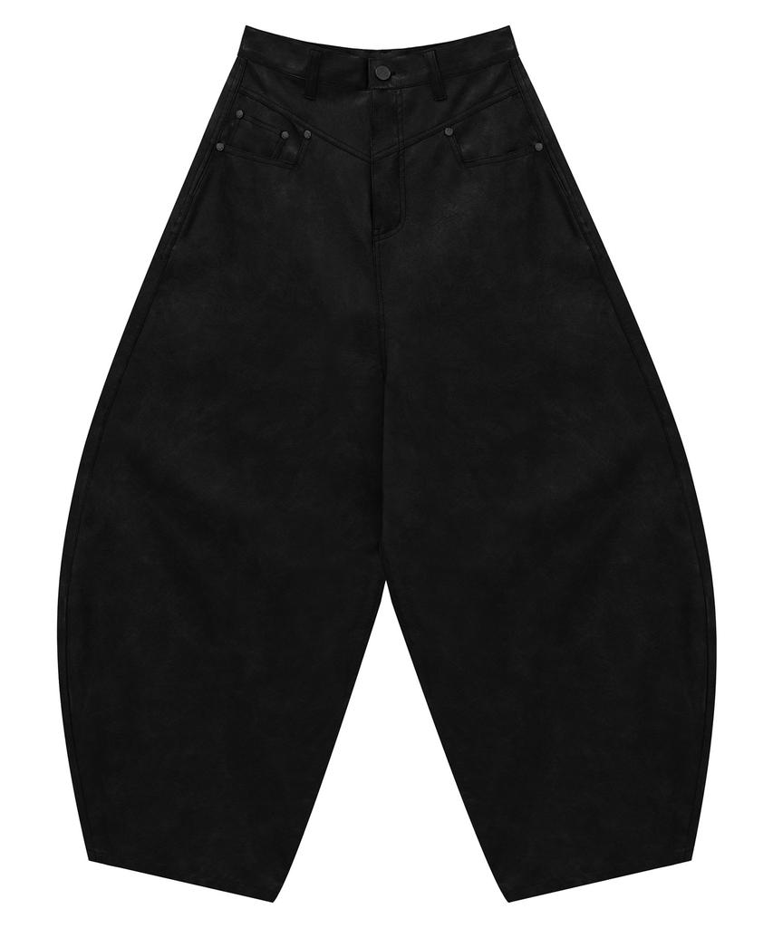 Teulimingbeodeu Front Yoke Leather Pants [ Black ]