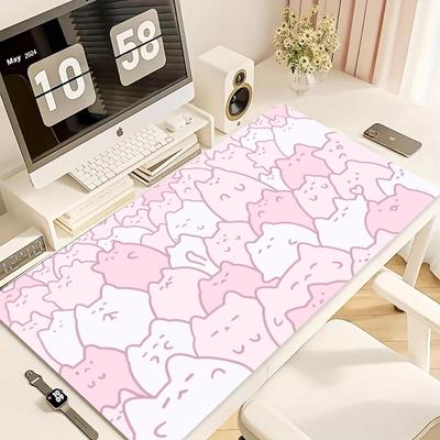 Cute Pink Cat Mouse Pad Large Size Rubber Base Antislip PC Desk Accessories Mousepad for Office  Gamer Keyboard Mats Decor Mat
