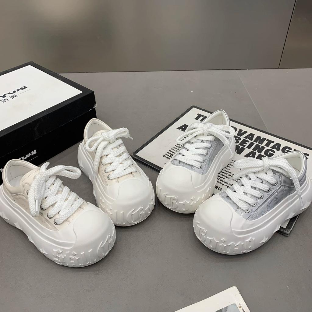 Big-headed Muffin Thick-soled Little White Shoes for Women 2025 Spring and Autumn Tire-soled Sneakers with Wide-leg Pants To Increase the Height of Br