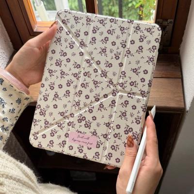 IPad Pro 2021 Světle hnědý květinový obal - Dívčí, Ochranný, Dámský styl