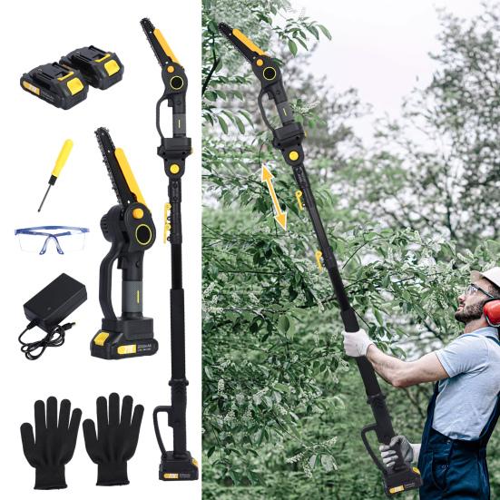 2-in-1 Cordless Pole Saw & Mini Chainsaw, Brushless Electric Chain Saw with 2 x 2.0Ah Battery, 4.9-7.5ft Adjustable Pole Saw for Tree Pruning