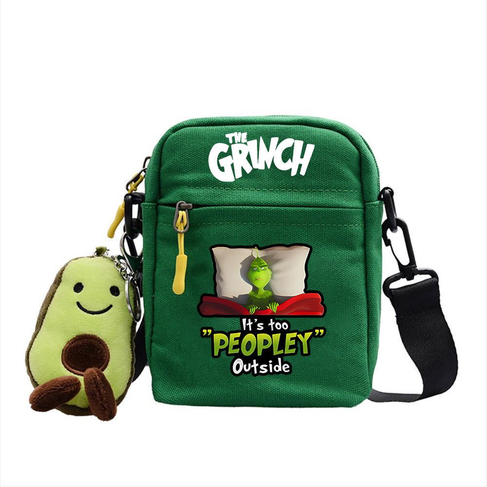 Grinch Christmas Canvas Mini Crossbody Bag With Zipper And Internal Storage For Daily Outings