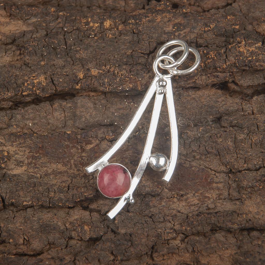 Natural Black Rhodonite Gemstone Handmade 925 Sterling Silver Elegant Pendant 1.73" For Wedding Gift PP-23-31