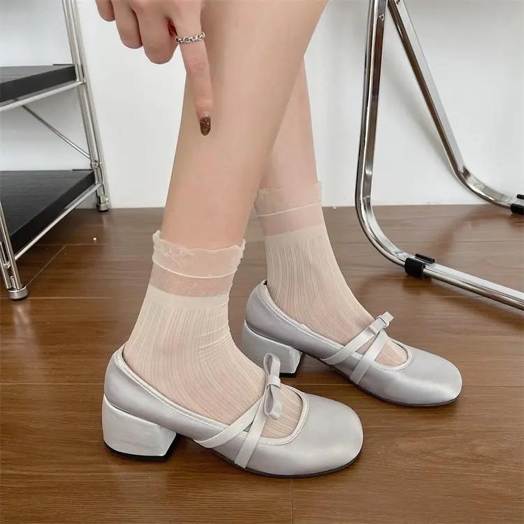 

Женская обувь. 2024. Женские модные туфли-лодочки Мэри Джейн на высоком каблуке для вечеринок. Элегантные женские туфли на плоской подошве с узлом-бабочкой. 40