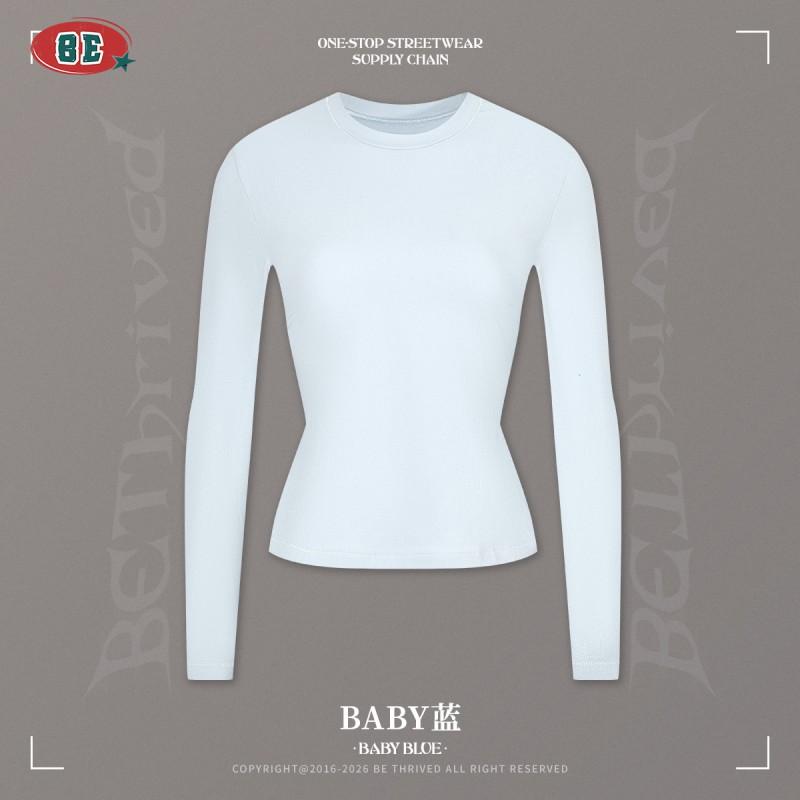 BE T-shirt da donna a maniche lunghe Slim Fit tinta unita stile street casual top sportivo