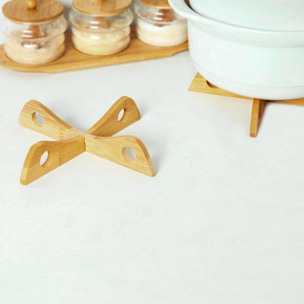 Space-efficient Pot Organizer Bamboo Pot Holder Trivet Set for Hot Dishes Pans Teapots Heat-resistant Wooden Rack with for Bowls