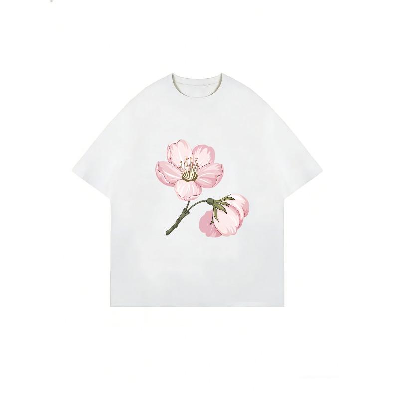 Oversized T-shirtklänning Svart Körsbärsblommig Blommig Tryck Dam Vardaglig Sommaroutfit