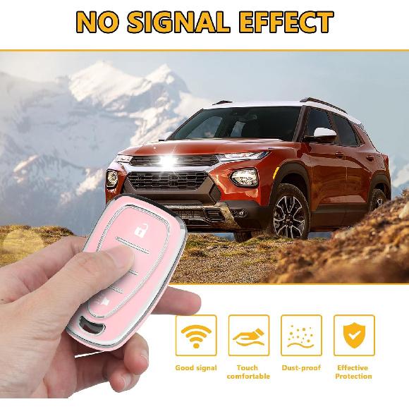 FT FUNTOR for Chevy Key Fob Cover,4 Buttons TPU Key Cover with Silver Edge,Compatible with Chevrolet Equinox Bolt Sonic Trax Blazer Trailblazer Cruze