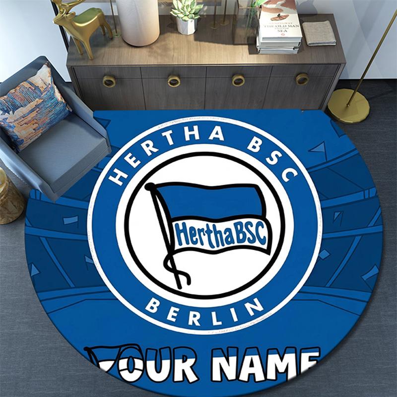 Custom Name Hertha BSC Round Area Rug,Carpet Rug for Living Room Bedroom Sofa Playroom Decor,Non-slip Floor Mat